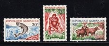 Album Treasures Gabon Scott # 172-174 Tarpon Gorilla Buffalo Set Mint NH