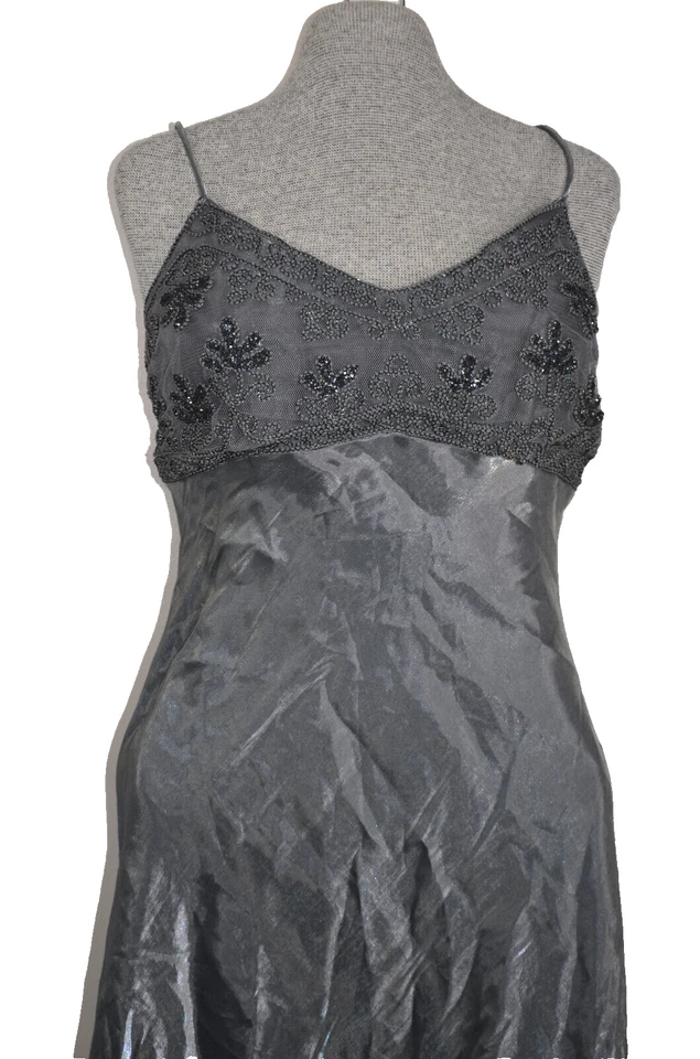 Vestido Y2K Con Cuentas Metálico Plateado Formal De Colección Años 90 Vestido de Baile de graduación M Sin Mangas Rapsodia Gótico Foto 2 de 4