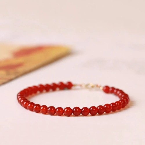 Delicate Red Agate Bead Bracelet Minimalist 3MM Carnelian Lucky Bracelet