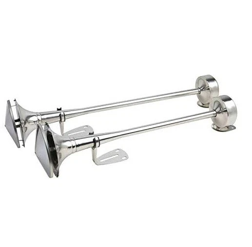 24V Air Horn 2 Chrome horn Trumpet For Man Daf Scania HGV Truck Lorry E Mark Foto 4 de 4