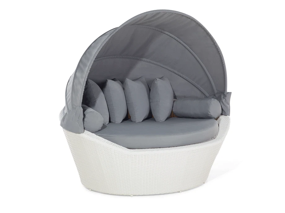 Designer Rattan Strandkorb Sonneninsel Strandmuschel Gartenliege weiss grau NEU - Bild 2 von 4