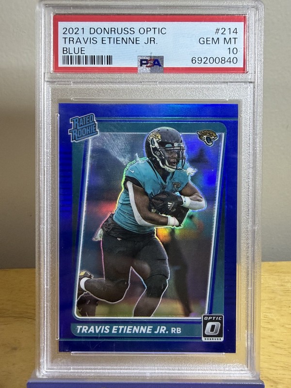 2021 Donruss Optic - Travis Etienne Jr RC Blue Prizm PSA 10 /179 #214 Saints