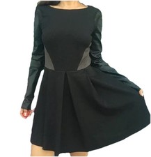 Stella & Jamie Long Sleeve Dress Leather Crochet Knit Sleeves Size Small S