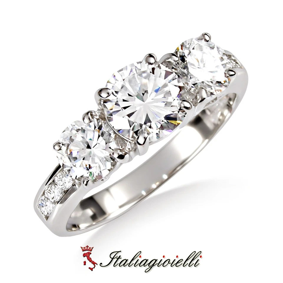 Maestoso Anello Trilogy Brillante in Argento 925 Rodiato Oro Bianco - Immagine 3 di 4