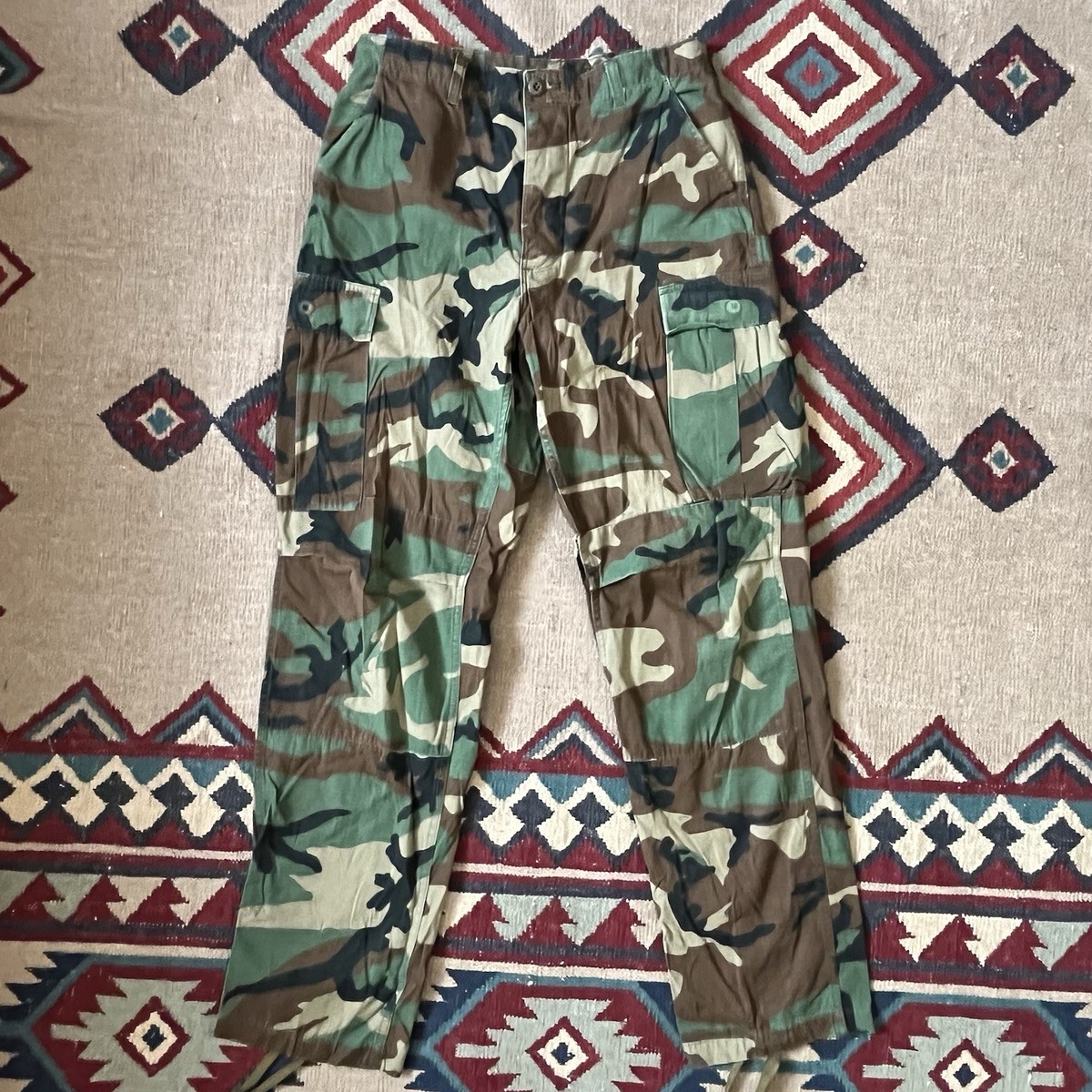 Vintage 80s US Army Military Hot Weather Woodland Camo Cargo