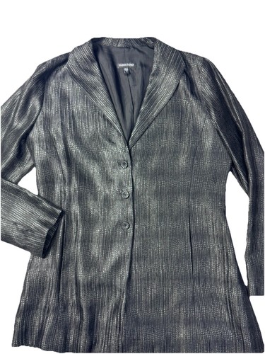 Chaqueta Eileen Fisher negra plateada mezcla de seda texturizada de gran tamaño XS - Imagen 2 de 6