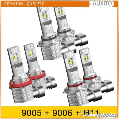 6x H11+9005+9006 LED Headlight Combo High Low Beam Bulbs Kit White Bright Lamp
