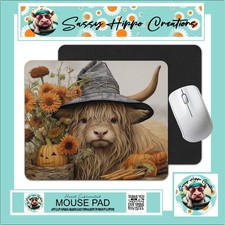 Mouse Pad Highland Cow Autumn Fall Pumpkin Flowers Anti Slip Back Easy Clean