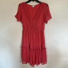 Women’s Sundance Monaco Meetup Sundress Coral Lined Flutter Sleeve Size Small