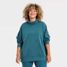 All in Motion Womens Airy Sleek Funnel Neck Side Zip Sweatshirt Teal M