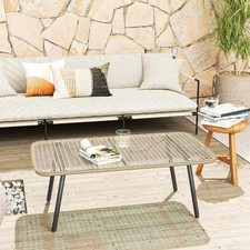 Tavolo da Giardino Acciaio/Rattan PE/Vetro Temperato 110x60x40 Legno VivaGarden