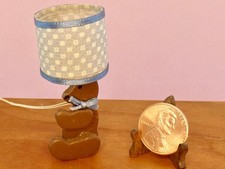 A Sweet Artisan Wooden Electric Blue  Brown Teddy Bear Nursery Lamp
