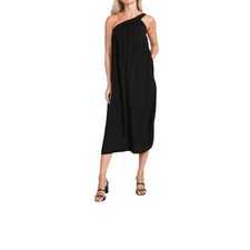 Black Old Navy Flowy One Shoulder Size Large Midi Length Sheath Dress Pockets
