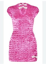 PINK TEXTURED SATIN BOW DETAIL MINI DRESS PRETTY LITTLE THING