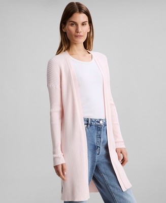 Calvin Klein Womens Casual Ribbed Open Front Duster Cardigan Pearl Size XS NWT