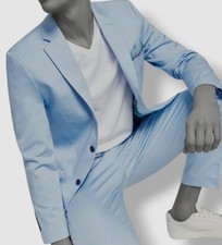  360 Bar III Men's Blue Slim-Fit Stretch Solid Blazer Suit Jacket Size 38R