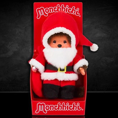 8'' Large Monchhichi Doll - Boy as Santa Claus - Authentic Monkey Plush, NWT