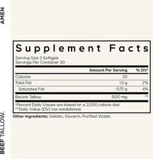 Amen Beef Tallow Supplement - Grass-Fed Beef Tallow Vitamins & Nutrients - Wh...