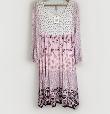 Nora Cora - Women's Size S - Floral Boho Layer Long Sleeve Midi Dress NEW!