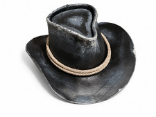 Arthur Morgan Inspired Grey Distressed Leather Hat, Western Cowboy Hat Outback