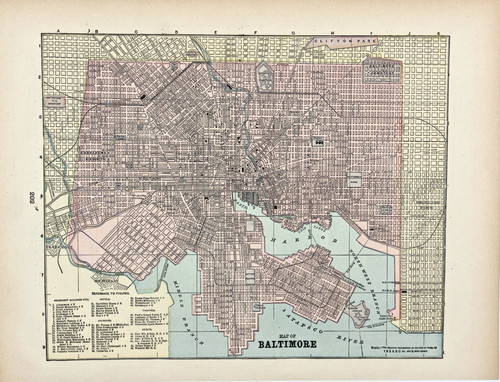 1896 BALTIMORE - MARYLAND Map ORIGINAL (11x9) Harbor RAILROADS