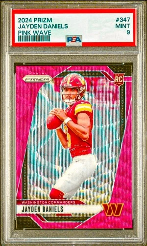 Jayden Daniels ROOKIE RC PINK WAVE REFRACTOR PRIZM INVESTMENT SSP NON AUTO PSA 9
