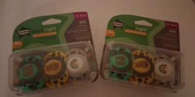 Tommee Tippee Day & Night Pacifiers 18-36m Glow In The Dark 2 pk. lot NEW