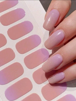 16 Strips Self Adhesive Nail Stickers Wraps No UV Lamp Ombre Orange Pink
