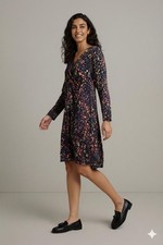 Joe Browns Black Floral Print Wrap Dress UK 12 Long Sleeve Knee Length New