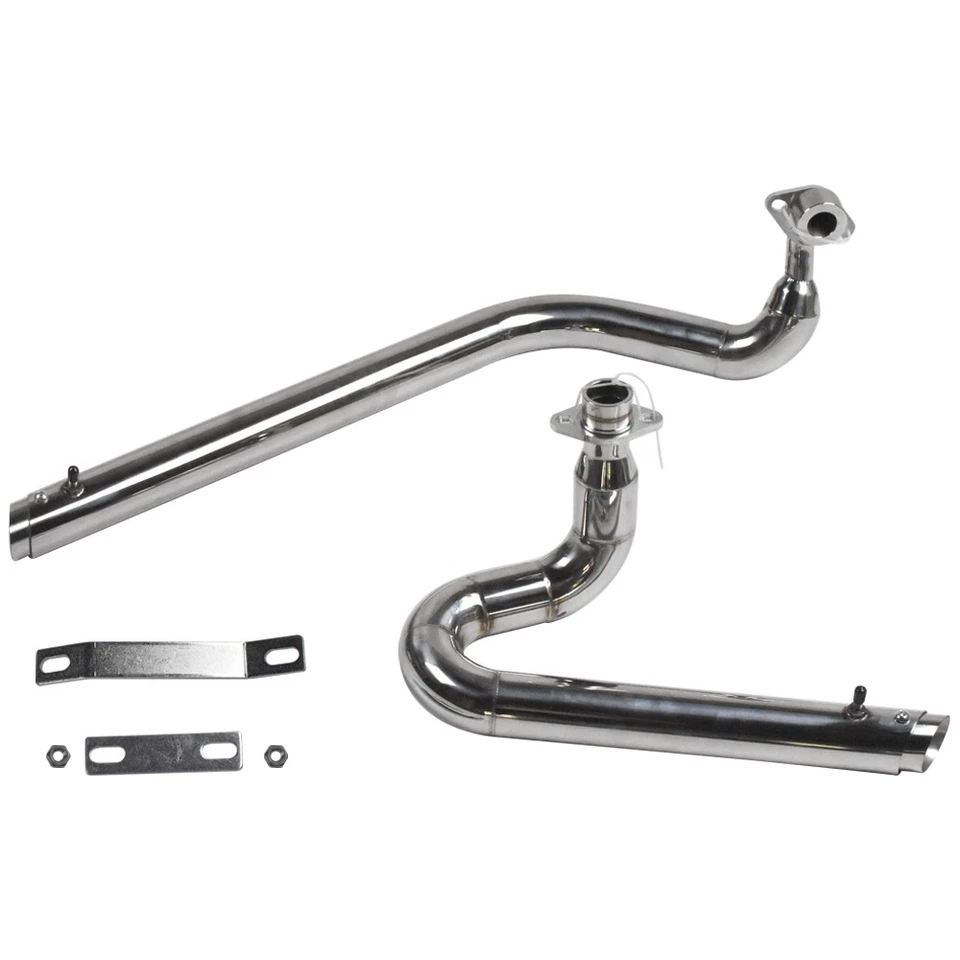 Escape corto 2 en 2 acero inoxidable plateado para Yamaha V Star/XVS650/400 Foto 2 de 4