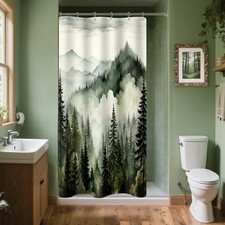 RV Forest Shower Curtain 47 x 64 Inch, Small Stall Mountain Camper Shower Cur...