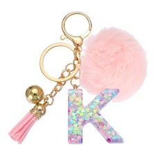 Alphabet Initial Letter Keychain Letter-K Cute Heart Resin Keyrings Pink