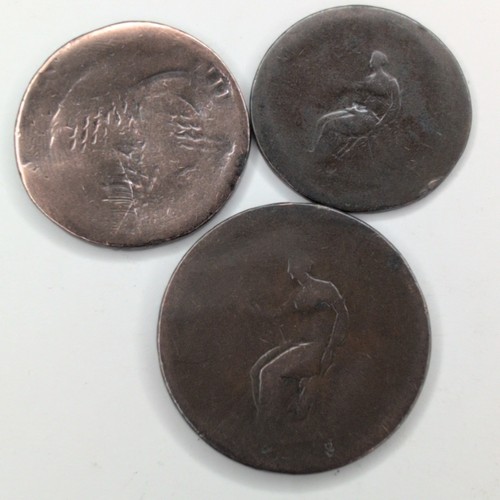 x3 LOT 1800s Great Britain Pennies Seated Liberty British Coins Bronze Copper 6H