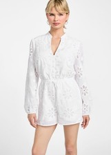 Guess Women's White Hazel Embroidered Long-Sleeve Romper, Large