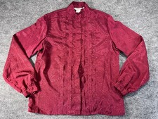 Vintage ALEXANDRIA Womens Silky Pleated Blouse Red Snake Skin Made in USA Sz 12