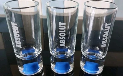 3 Absolut Shot Glasses Made In Clear Glass With Logo And A Blue Stem Inside - Image 1 of 4