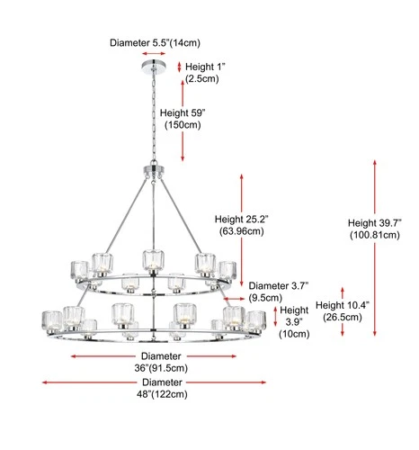 Elegant Lighting Cadence 48" Two-Tier Chandelier in Chrome - Picture 8 of 8