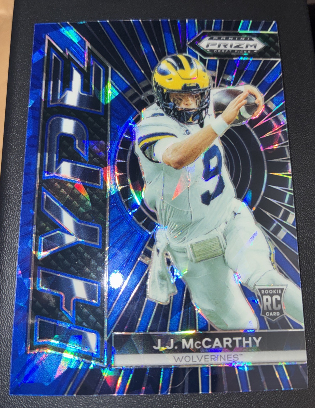 2024 Panini Prizm Draft Picks -Hype J.J. McCarthy #HP-JM Blue Ice Prizm /99 (RC)