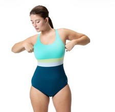 Speedo Banded Colorblock One Piece Swimsuit Women  s US Size 14 Blue/Green