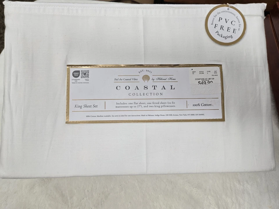 Набор простыней Coastal Collection King 4 шт. белый 100% хлопок новый - Изображение 3 из 3