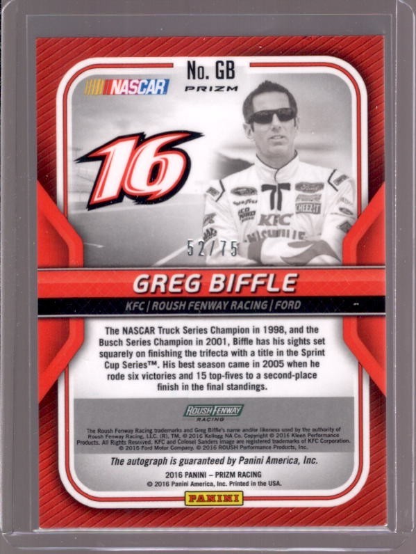 2016 Panini Prizm NASCAR - Driver Signatures Greg Biffle #GB Blue