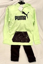 Puma Kids 2 Piece Sweatsuit Neon Green Hoodie Black Pants Large NWT 52.99