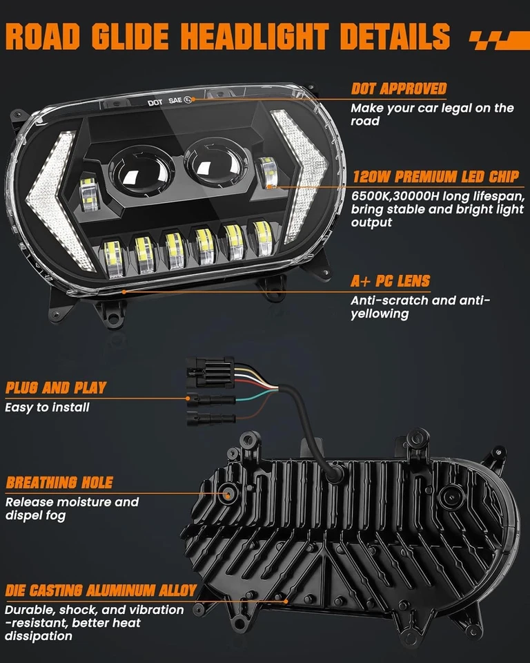 Faro LED DRL lámpara de señal de giro para Harley Davidson Road Glide 2015-2024  Foto 4 de 4