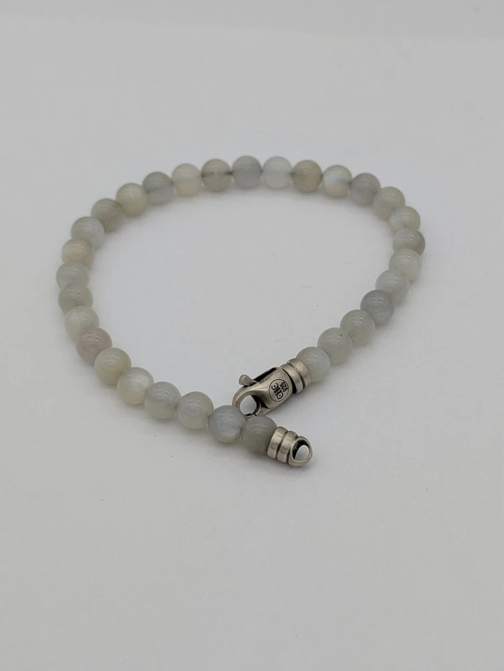 Men’s Gray Moonstone Bead Bracelet Sterling Silver Handmade Spiritual Jewelry - Image 3 of 4