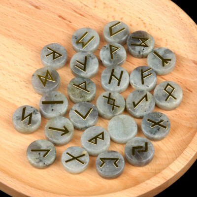 25pcs Labradorite Stone Rune Crystal Set Elder Futhark Reiki Healing Gemstone