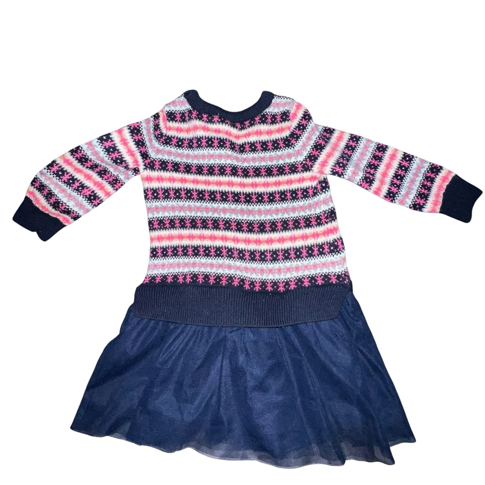 Baby Gap Girl 18-24M Wool Blend Sweater Dress Long Sleeve Navy Blue Fair isle - Image 4 of 4