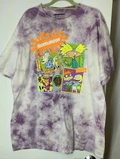 Nickelodeon T-Shirt Men's Size  2X Tie Dye Hey Arnold Rocko Rugrats Purple