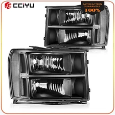 For 2007-2013 GMC Sierra 1500/07-14 Sierra 2500HD 3500HD Black LH+RH Headlights