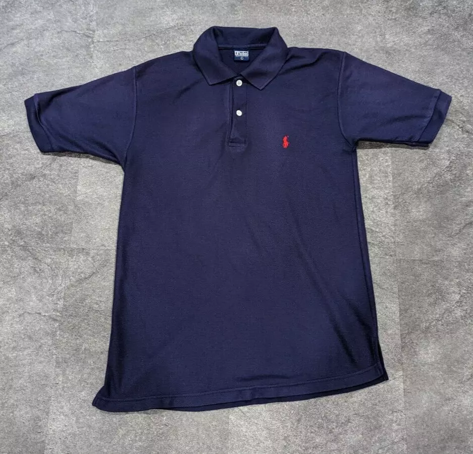 Ralph Lauren Short Sleeve Polo Shirt Red Pony Navy Blue Men s L eBay