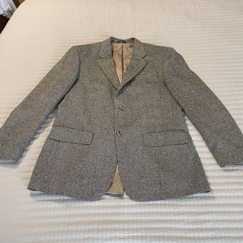 GEOFFREY BEENE Mens 100% SILK Sport Coat 40R Blazer Check Gray Summer Tweed - Picture 7 of 22